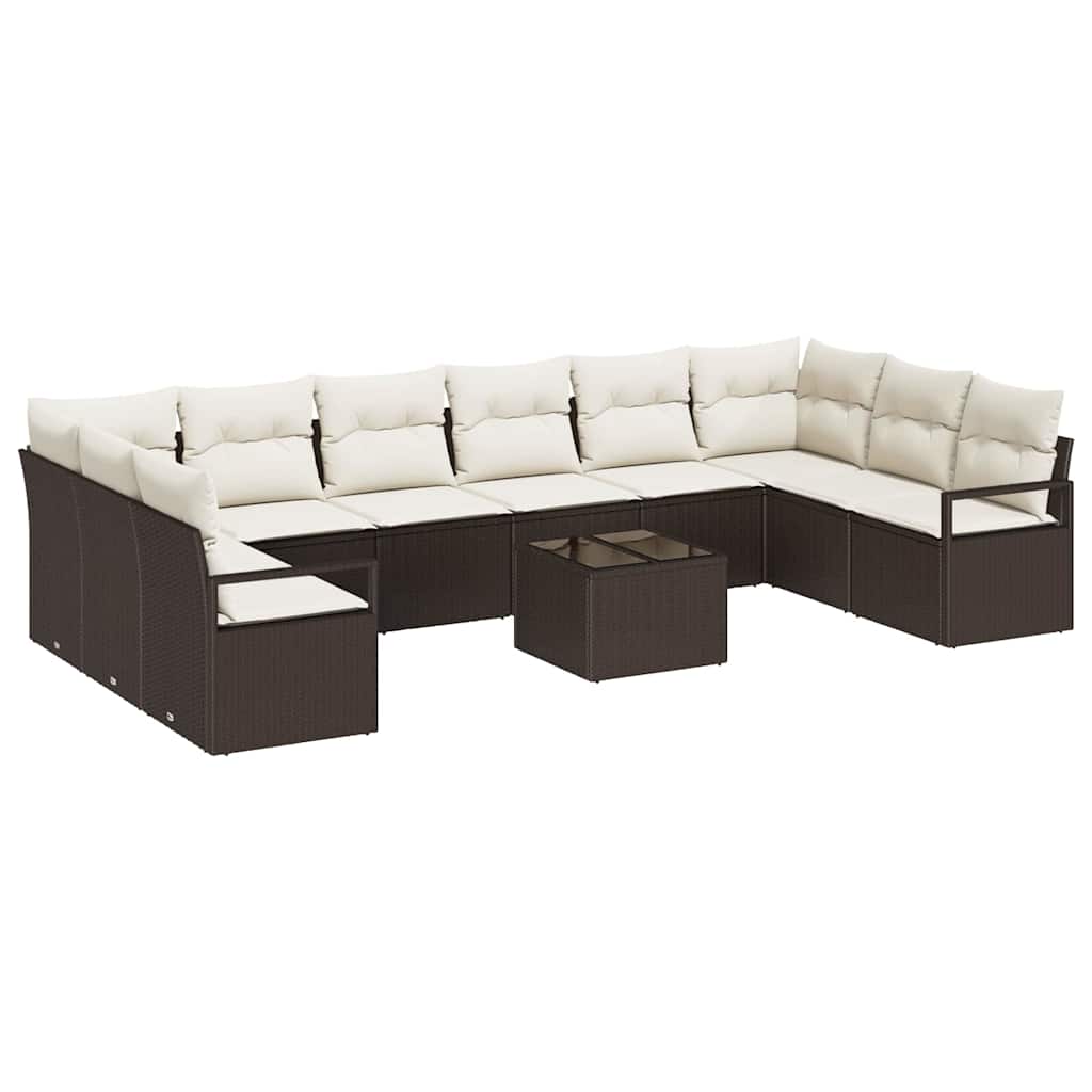 Garten-Sofa-Set mit Kissen mit Speicher 11 pcs Braun und Creme